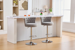 English Elm United We Win Velvet Swivel Barstools Tufted Nailhead Trim Adjustable Kitchen Seating Gray W1568P476478