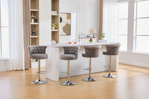 English Elm United We Win Velvet Swivel Barstools Tufted Nailhead Trim Adjustable Kitchen Seating Gray W1568P476478