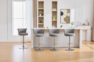 English Elm United We Win Velvet Swivel Barstools Tufted Nailhead Trim Adjustable Kitchen Seating Gray W1568P476478