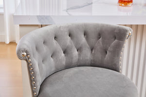 English Elm United We Win Velvet Swivel Barstools Tufted Nailhead Trim Adjustable Kitchen Seating Gray W1568P476478