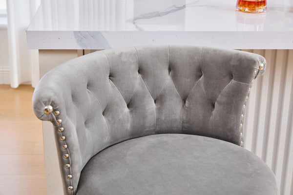 English Elm United We Win Velvet Swivel Barstools Tufted Nailhead Trim Adjustable Kitchen Seating Gray W1568P476478
