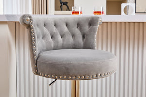 English Elm United We Win Velvet Swivel Barstools Tufted Nailhead Trim Adjustable Kitchen Seating Gray W1568P476478