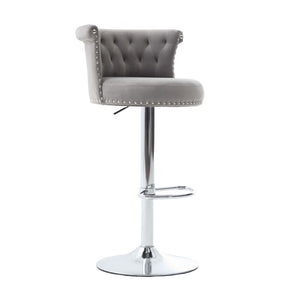 English Elm United We Win Velvet Swivel Barstools Tufted Nailhead Trim Adjustable Kitchen Seating Gray W1568P476478