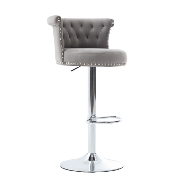 English Elm United We Win Velvet Swivel Barstools Tufted Nailhead Trim Adjustable Kitchen Seating Gray W1568P476478