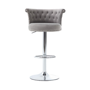English Elm United We Win Velvet Swivel Barstools Tufted Nailhead Trim Adjustable Kitchen Seating Gray W1568P476478