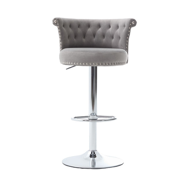 English Elm United We Win Velvet Swivel Barstools Tufted Nailhead Trim Adjustable Kitchen Seating Gray W1568P476478
