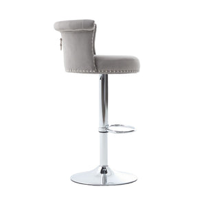 English Elm United We Win Velvet Swivel Barstools Tufted Nailhead Trim Adjustable Kitchen Seating Gray W1568P476478