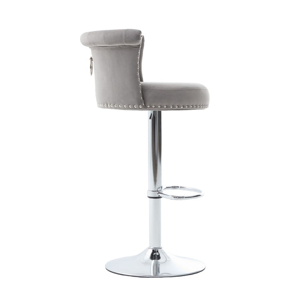 English Elm United We Win Velvet Swivel Barstools Tufted Nailhead Trim Adjustable Kitchen Seating Gray W1568P476478
