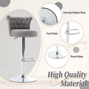 English Elm United We Win Velvet Swivel Barstools Tufted Nailhead Trim Adjustable Kitchen Seating Gray W1568P476478