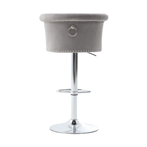 English Elm United We Win Velvet Swivel Barstools Tufted Nailhead Trim Adjustable Kitchen Seating Gray W1568P476478