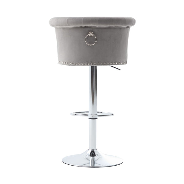 English Elm United We Win Velvet Swivel Barstools Tufted Nailhead Trim Adjustable Kitchen Seating Gray W1568P476478