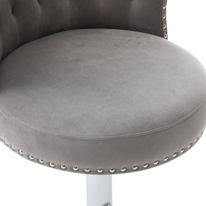 English Elm United We Win Velvet Swivel Barstools Tufted Nailhead Trim Adjustable Kitchen Seating Gray W1568P476478