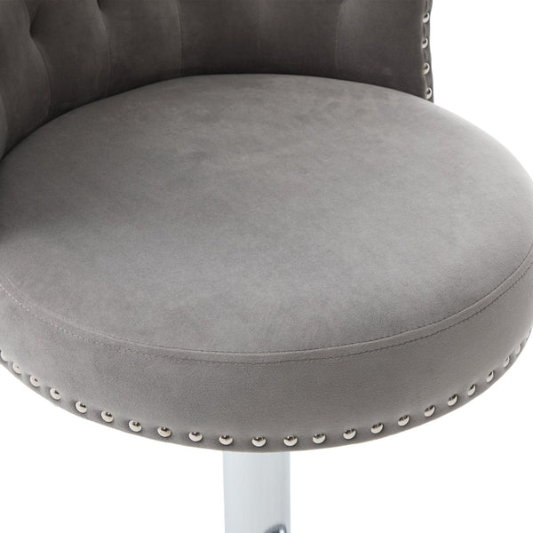 English Elm United We Win Velvet Swivel Barstools Tufted Nailhead Trim Adjustable Kitchen Seating Gray W1568P476478