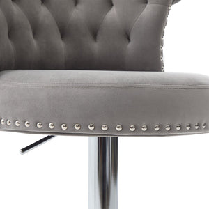 English Elm United We Win Velvet Swivel Barstools Tufted Nailhead Trim Adjustable Kitchen Seating Gray W1568P476478