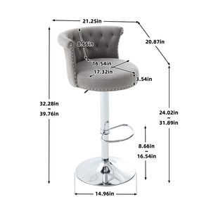 English Elm United We Win Velvet Swivel Barstools Tufted Nailhead Trim Adjustable Kitchen Seating Gray W1568P476478