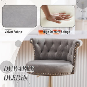 English Elm United We Win Velvet Swivel Barstools Tufted Nailhead Trim Adjustable Kitchen Seating Gray W1568P476478