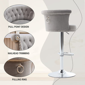 English Elm United We Win Velvet Swivel Barstools Tufted Nailhead Trim Adjustable Kitchen Seating Gray W1568P476478