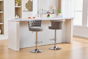 English Elm United We Win Velvet Swivel Barstools Tufted Nailhead Trim Adjustable Kitchen Seating Gray W1568P476478