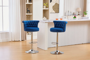 English Elm United We Win Velvet Swivel Barstools Tufted Nailhead Trim Adjustable Kitchen Seating Navy W1568P476479