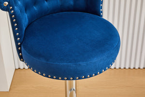 English Elm United We Win Velvet Swivel Barstools Tufted Nailhead Trim Adjustable Kitchen Seating Navy W1568P476479