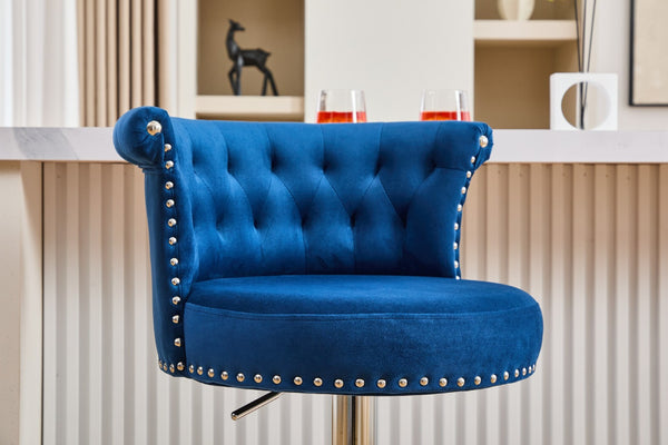 English Elm United We Win Velvet Swivel Barstools Tufted Nailhead Trim Adjustable Kitchen Seating Navy W1568P476479