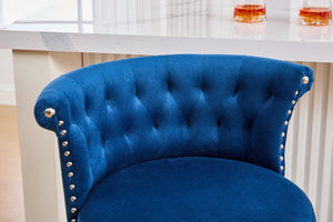 English Elm United We Win Velvet Swivel Barstools Tufted Nailhead Trim Adjustable Kitchen Seating Navy W1568P476479