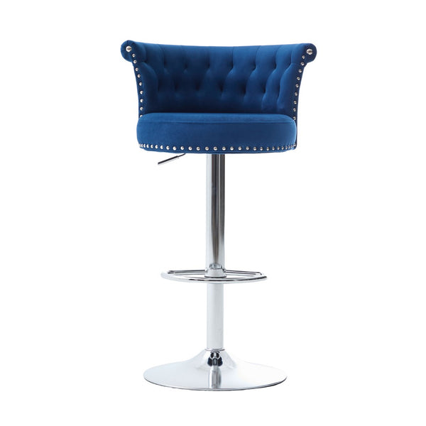 English Elm United We Win Velvet Swivel Barstools Tufted Nailhead Trim Adjustable Kitchen Seating Navy W1568P476479