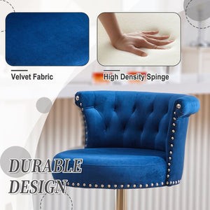 English Elm United We Win Velvet Swivel Barstools Tufted Nailhead Trim Adjustable Kitchen Seating Navy W1568P476479