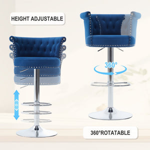 English Elm United We Win Velvet Swivel Barstools Tufted Nailhead Trim Adjustable Kitchen Seating Navy W1568P476479