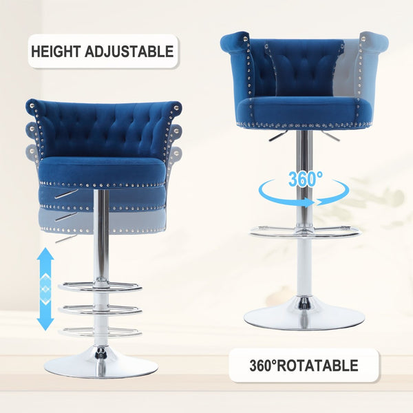 English Elm United We Win Velvet Swivel Barstools Tufted Nailhead Trim Adjustable Kitchen Seating Navy W1568P476479
