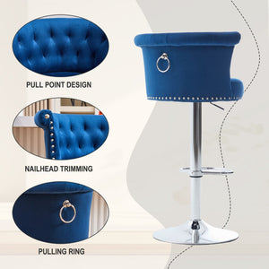 English Elm United We Win Velvet Swivel Barstools Tufted Nailhead Trim Adjustable Kitchen Seating Navy W1568P476479