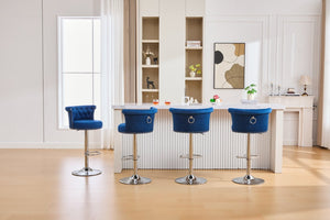 English Elm United We Win Velvet Swivel Barstools Tufted Nailhead Trim Adjustable Kitchen Seating Navy W1568P476479