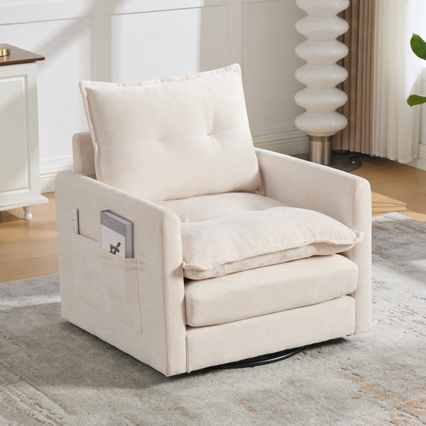 English Elm United We Win Chenille Swivel Barrel Chair Mid Century Accent for Living Room Beige W1568P504611