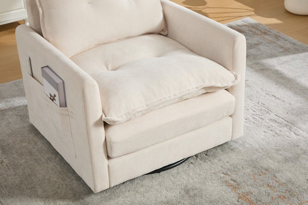 English Elm United We Win Chenille Swivel Barrel Chair Mid Century Accent for Living Room Beige W1568P504611