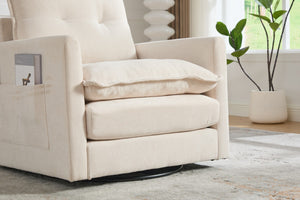 English Elm United We Win Chenille Swivel Barrel Chair Mid Century Accent for Living Room Beige W1568P504611