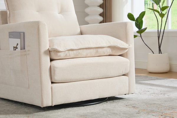 English Elm United We Win Chenille Swivel Barrel Chair Mid Century Accent for Living Room Beige W1568P504611