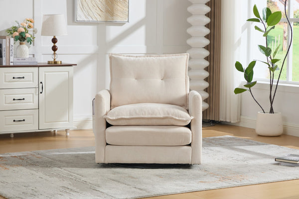 English Elm United We Win Chenille Swivel Barrel Chair Mid Century Accent for Living Room Beige W1568P504611