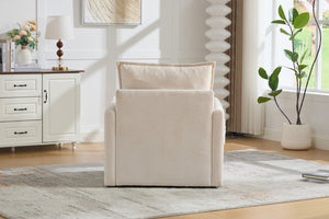 English Elm United We Win Chenille Swivel Barrel Chair Mid Century Accent for Living Room Beige W1568P504611