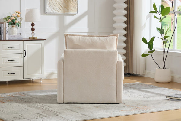English Elm United We Win Chenille Swivel Barrel Chair Mid Century Accent for Living Room Beige W1568P504611
