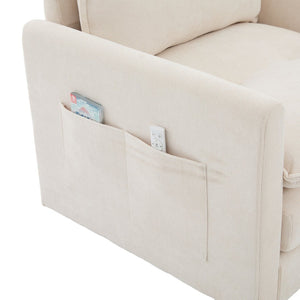 English Elm United We Win Chenille Swivel Barrel Chair Mid Century Accent for Living Room Beige W1568P504611