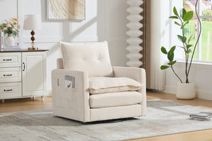 English Elm United We Win Chenille Swivel Barrel Chair Mid Century Accent for Living Room Beige W1568P504611