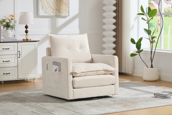 English Elm United We Win Chenille Swivel Barrel Chair Mid Century Accent for Living Room Beige W1568P504611