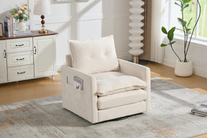 English Elm United We Win Chenille Swivel Barrel Chair Mid Century Accent for Living Room Beige W1568P504611