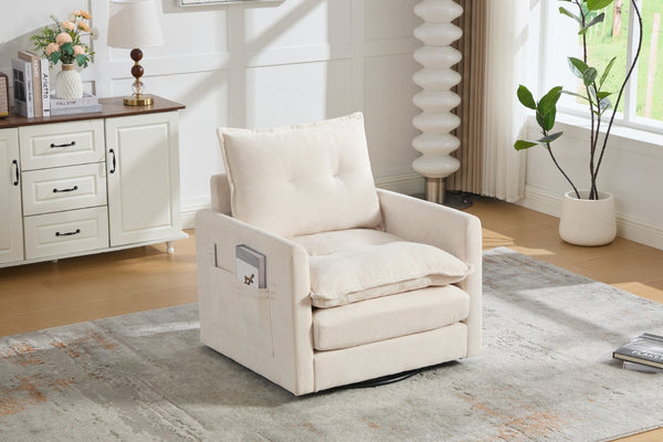 English Elm United We Win Chenille Swivel Barrel Chair Mid Century Accent for Living Room Beige W1568P504611