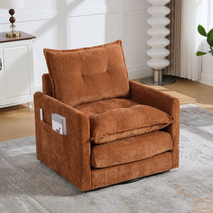 English Elm United We Win Chenille Swivel Barrel Chair Mid Century Accent for Living Room Brown W1568P504613
