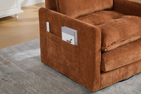 English Elm United We Win Chenille Swivel Barrel Chair Mid Century Accent for Living Room Brown W1568P504613
