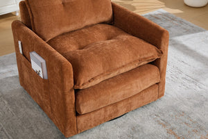 English Elm United We Win Chenille Swivel Barrel Chair Mid Century Accent for Living Room Brown W1568P504613