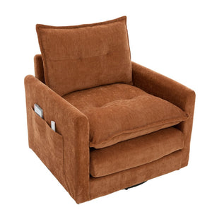English Elm United We Win Chenille Swivel Barrel Chair Mid Century Accent for Living Room Brown W1568P504613