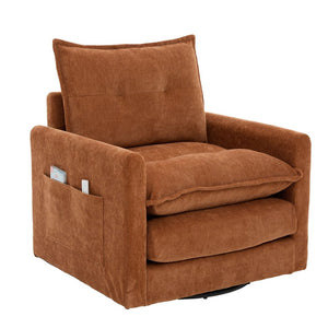 English Elm United We Win Chenille Swivel Barrel Chair Mid Century Accent for Living Room Brown W1568P504613