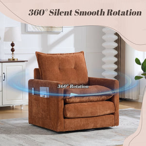English Elm United We Win Chenille Swivel Barrel Chair Mid Century Accent for Living Room Brown W1568P504613